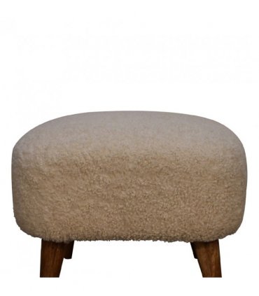 Artisan Furniture Solid Wood Boucle Cream Square Footstool, Upholstered, Brown & Cream