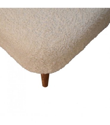 Artisan Furniture Solid Wood Boucle Cream Square Footstool, Upholstered, Brown & Cream