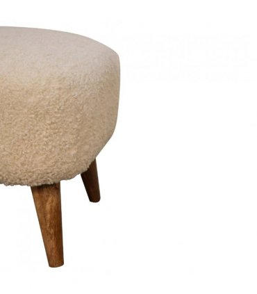 Artisan Furniture Solid Wood Boucle Cream Square Footstool, Upholstered, Brown & Cream