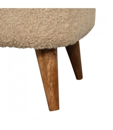 Artisan Furniture Solid Wood Boucle Cream Square Footstool, Upholstered, Brown & Cream