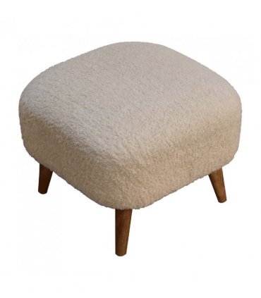 Artisan Furniture Solid Wood Boucle Cream Square Footstool, Upholstered, Brown & Cream