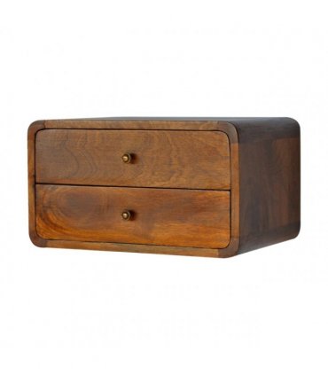 Artisan Furniture Solid Wood Floating Curved Chestnut Bedside, Brown, 2Drawers