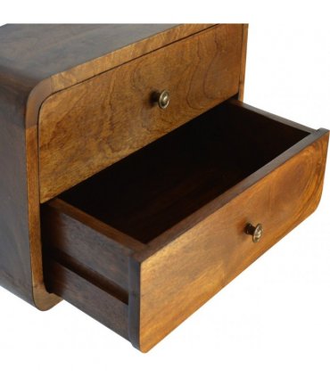 Artisan Furniture Solid Wood Floating Curved Chestnut Bedside, Brown, 2Drawers