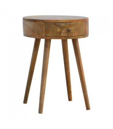 Artisan Furniture Solid Wood Nordic Circular Shaped Bedside, Beige, 1Drawer