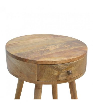 Artisan Furniture Solid Wood Nordic Circular Shaped Bedside, Beige, 1Drawer
