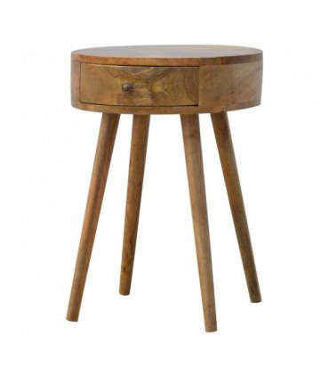 Artisan Furniture Solid Wood Nordic Circular Shaped Bedside, Beige, 1Drawer
