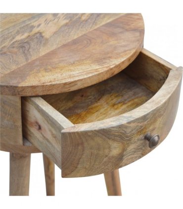 Artisan Furniture Solid Wood Nordic Circular Shaped Bedside, Beige, 1Drawer