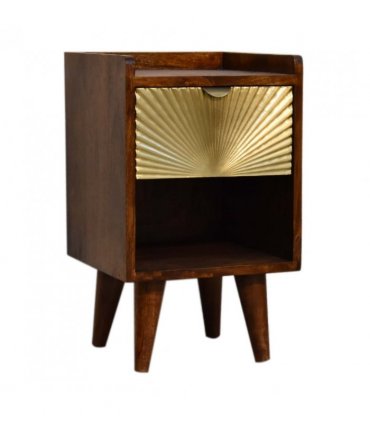 Artisan Furniture Solid Wood Mini Manila Gold 1 Drawer Bedside, 1 Shelf, Brown & Golden