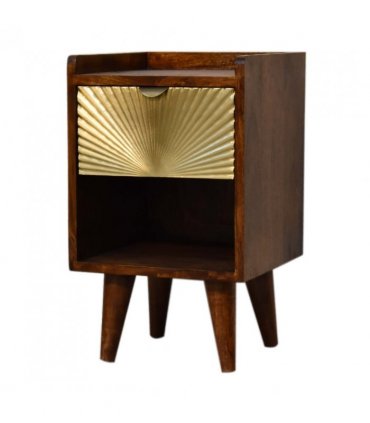 Artisan Furniture Solid Wood Mini Manila Gold 1 Drawer Bedside, 1 Shelf, Brown & Golden