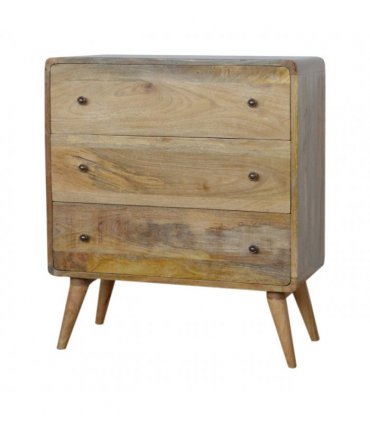 Artisan Furniture Solid Wood Curved Oak-ish Chest, 3 Drawers, Nordic Legs, Light Brown