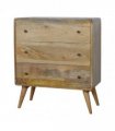 Artisan Furniture Solid Wood Curved Oak-ish Chest, 3 Drawers, Nordic Legs, Light Brown