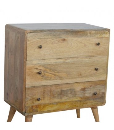 Artisan Furniture Solid Wood Curved Oak-ish Chest, 3 Drawers, Nordic Legs, Light Brown