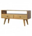Artisan Furniture Solid Wood Curved Oak-ish Media Unit, 2 Drawers, 1 Open Slot, Brown Color