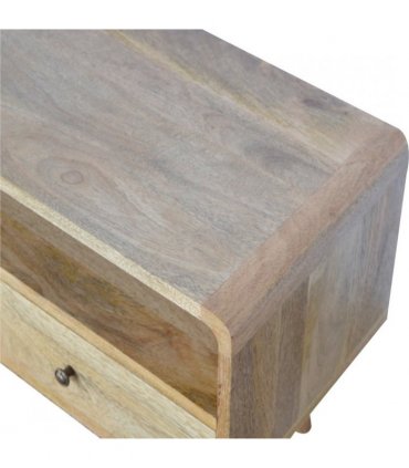 Artisan Furniture Solid Wood Curved Oak-ish Media Unit, 2 Drawers, 1 Open Slot, Brown Color