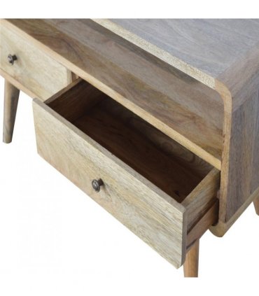 Artisan Furniture Solid Wood Curved Oak-ish Media Unit, 2 Drawers, 1 Open Slot, Brown Color