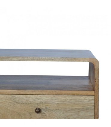 Artisan Furniture Solid Wood Curved Oak-ish Media Unit, 2 Drawers, 1 Open Slot, Brown Color
