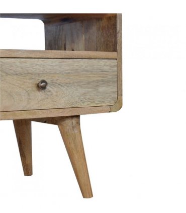 Artisan Furniture Solid Wood Curved Oak-ish Media Unit, 2 Drawers, 1 Open Slot, Brown Color