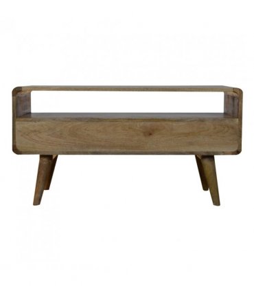 Artisan Furniture Solid Wood Curved Oak-ish Media Unit, 2 Drawers, 1 Open Slot, Brown Color