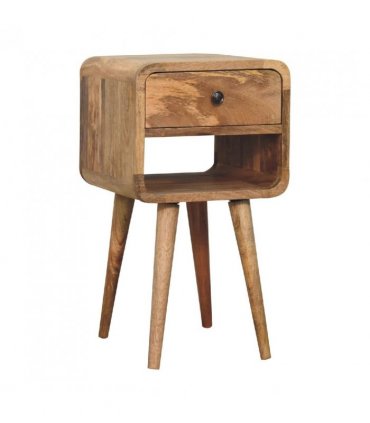 Artisan Furniture Solid Wood Mini Oak-ish Curve Lower Bedside, Beige, 1Drawer
