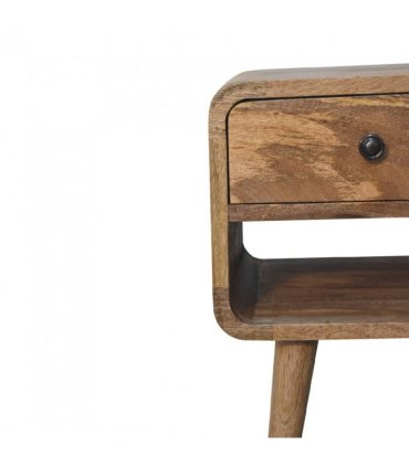 Artisan Furniture Solid Wood Mini Oak-ish Curve Lower Bedside, Beige, 1Drawer