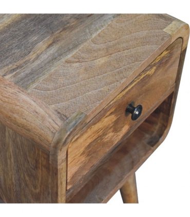 Artisan Furniture Solid Wood Mini Oak-ish Curve Lower Bedside, Beige, 1Drawer