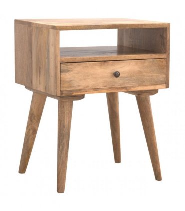 Artisan Furniture Solid Wood Modern Bedside with Open Slot, Beige, 1Drawer