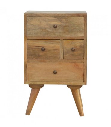 Artisan Furniture Solid Wood Wall Nordic Style 4 Drawer Multi Bedside, 4 Drawers, Brown