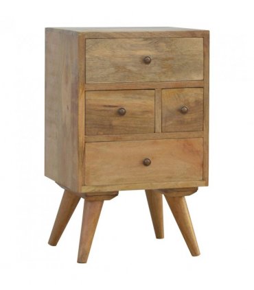 Artisan Furniture Solid Wood Wall Nordic Style 4 Drawer Multi Bedside, 4 Drawers, Brown
