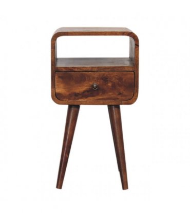 Artisan Furniture Solid Wood Mini Chestnut Curve Open Bedside, 1 Drawer, 1 Open Slot