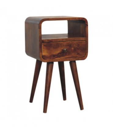 Artisan Furniture Solid Wood Mini Chestnut Curve Open Bedside, 1 Drawer, 1 Open Slot