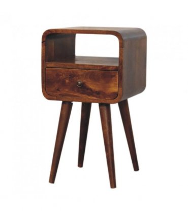 Artisan Furniture Solid Wood Mini Chestnut Curve Open Bedside, 1 Drawer, 1 Open Slot