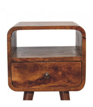 Artisan Furniture Solid Wood Mini Chestnut Curve Open Bedside, 1 Drawer, 1 Open Slot