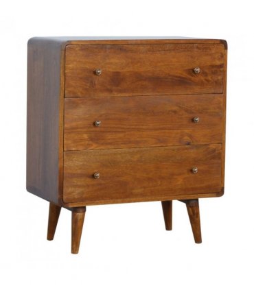 Artisan Furniture Solid Wood Curved Chestnut Chest, 3 Drawers, Dark Brown