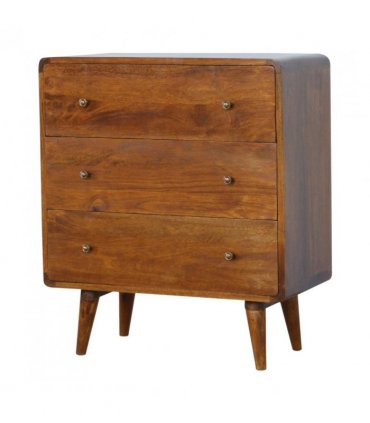 Artisan Furniture Solid Wood Curved Chestnut Chest, 3 Drawers, Dark Brown