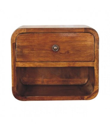 Artisan Furniture Solid Wood Mini Curve Floating Bedside, 1 Drawer, 1 Shelf, Brown