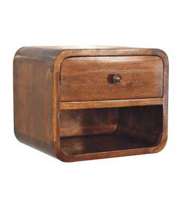 Artisan Furniture Solid Wood Mini Curve Floating Bedside, 1 Drawer, 1 Shelf, Brown