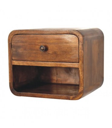 Artisan Furniture Solid Wood Mini Curve Floating Bedside, 1 Drawer, 1 Shelf, Brown
