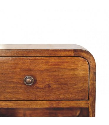 Artisan Furniture Solid Wood Mini Curve Floating Bedside, 1 Drawer, 1 Shelf, Brown