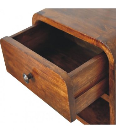 Artisan Furniture Solid Wood Mini Curve Floating Bedside, 1 Drawer, 1 Shelf, Brown