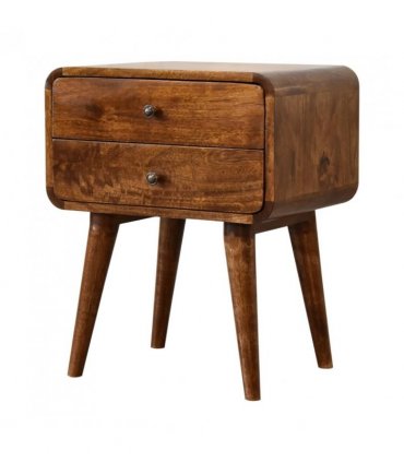 Artisan Furniture Solid Wood Curved Chestnut Bedside, Brown, 2Drawers