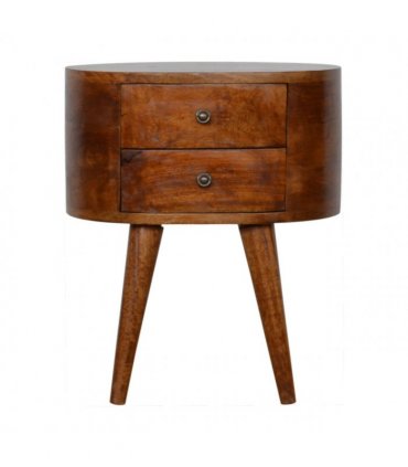 Artisan Furniture Solid Wood Chestnut Rounded Bedside Table, Dark Brown, 2 Drawers