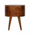 Artisan Furniture Solid Wood Chestnut Rounded Bedside Table, Dark Brown, 2 Drawers
