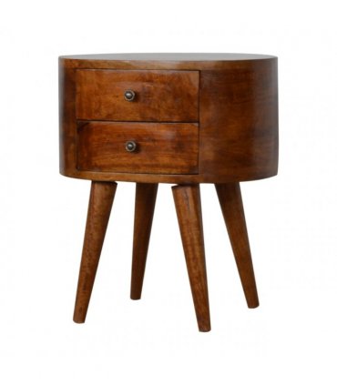 Artisan Furniture Solid Wood Chestnut Rounded Bedside Table, Dark Brown, 2 Drawers
