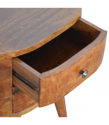 Artisan Furniture Solid Wood Chestnut Rounded Bedside Table, Dark Brown, 2 Drawers