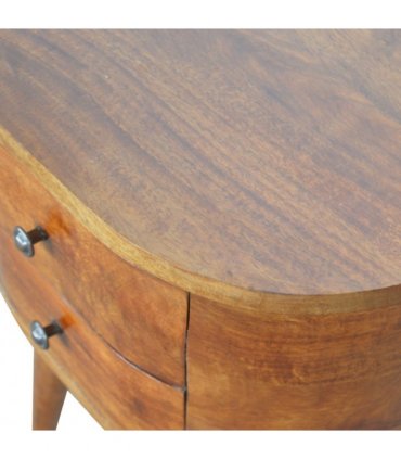 Artisan Furniture Solid Wood Chestnut Rounded Bedside Table, Dark Brown, 2 Drawers