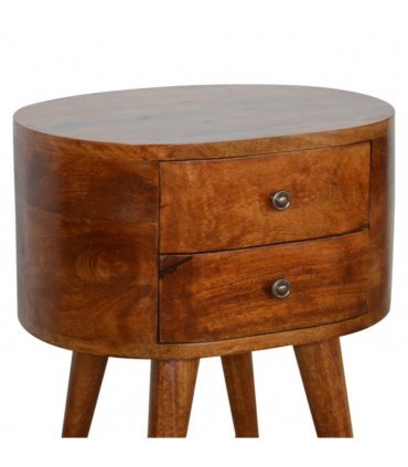 Artisan Furniture Solid Wood Chestnut Rounded Bedside Table, Dark Brown, 2 Drawers