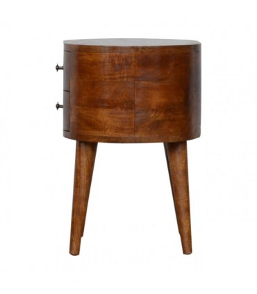 Artisan Furniture Solid Wood Chestnut Rounded Bedside Table, Dark Brown, 2 Drawers