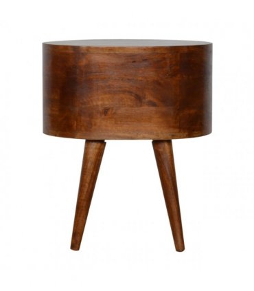 Artisan Furniture Solid Wood Chestnut Rounded Bedside Table, Dark Brown, 2 Drawers