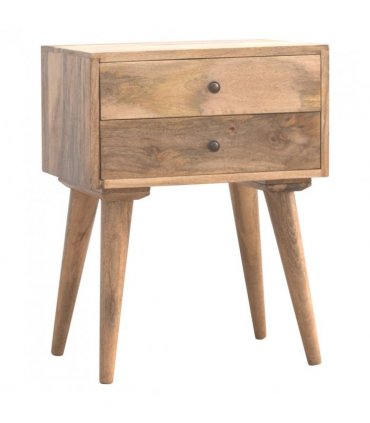 Artisan Furniture Solid Wood Modern Solid Wood Bedside, 2 Drawers, Beige