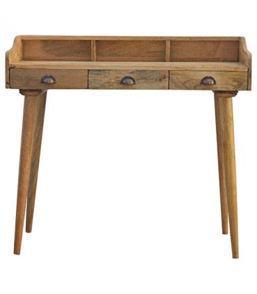Artisan Furniture Solid Wood Gallery Back Shell Writing Desk, 3 Drawers, Beige